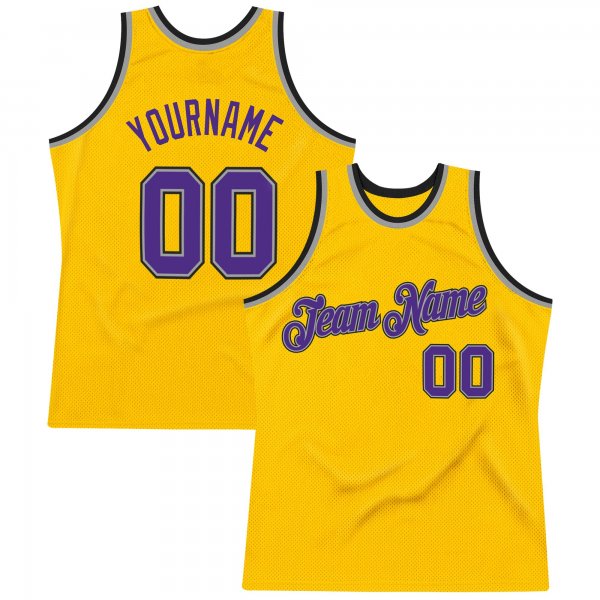 Men's Custom Gold Purple-Silver Gray Authentic Throwback Basketball Jersey