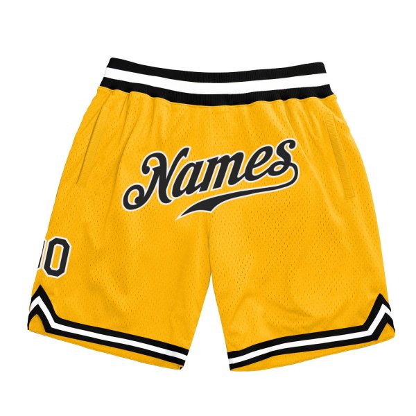 Men's Custom Gold Black-White Authentic Throwback Basketball Shorts