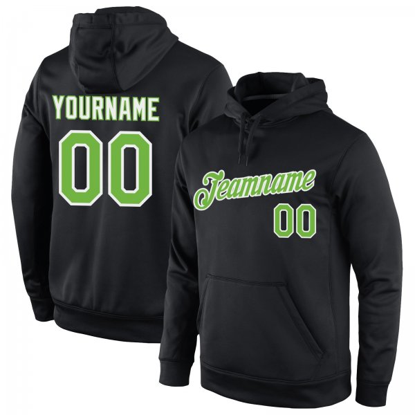 Men's Custom Stitched Black Neon Green-White Sports Pullover Sweatshirt Hoodie